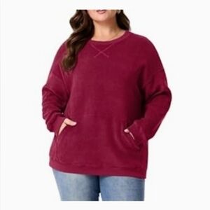 Plus Size Cozy Pullover Sweatshirt - Deep Berry